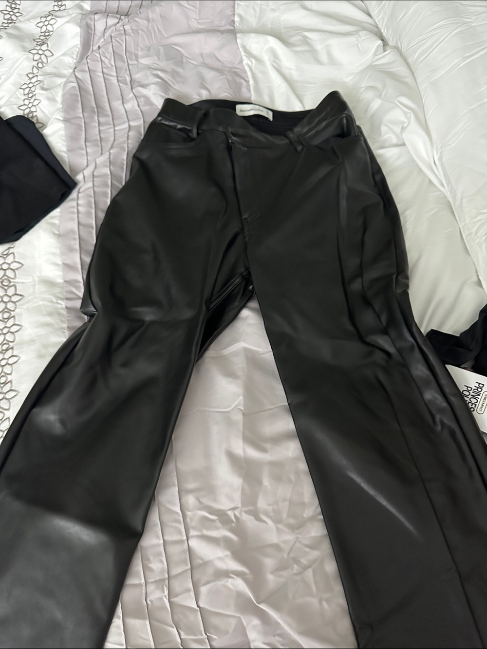 Women’s crossed zip Black Faux Leather Pants A&F